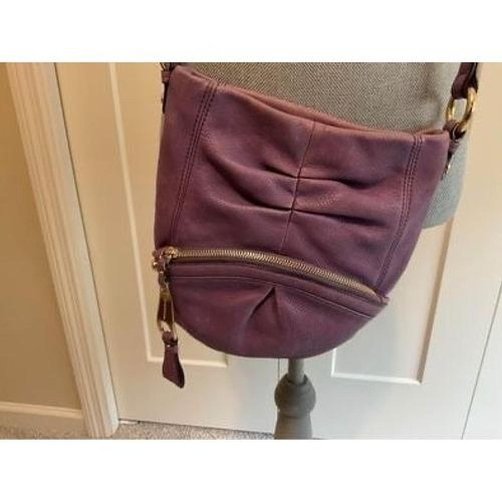 VTG B Makowsky Purple Leather Shoulder Bag Purse Soft Pebbled Distressed s2